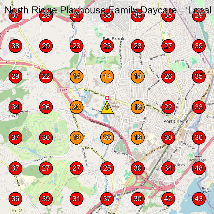 North Ridge Playhouse Family Daycare GeoGrid visibility map for Day Care Center in Purchase